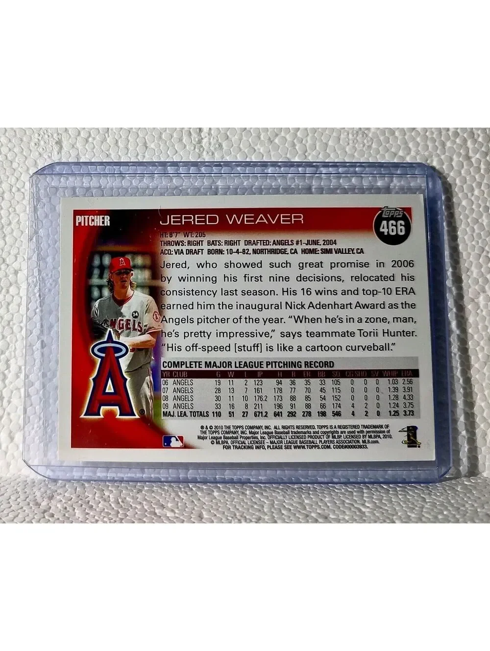 Jered Weaver 2010 Topps MLB #466 Baseball Card Los Angeles Angels